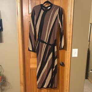Flying Tomato Brown and Tan Long Sleeve Dress